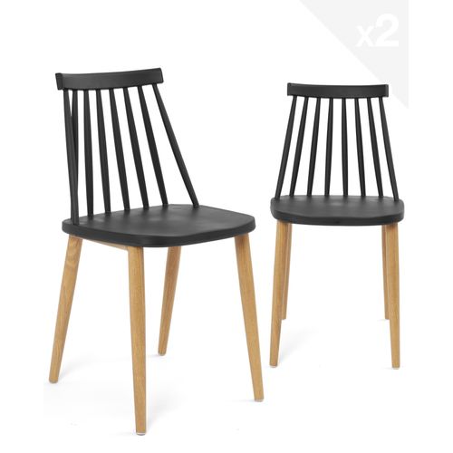 Lot 2 Chaises De Cuisine Scandinaves Siège Plastique à Barreaux Pied Métal Ton Bois Bao (noir)