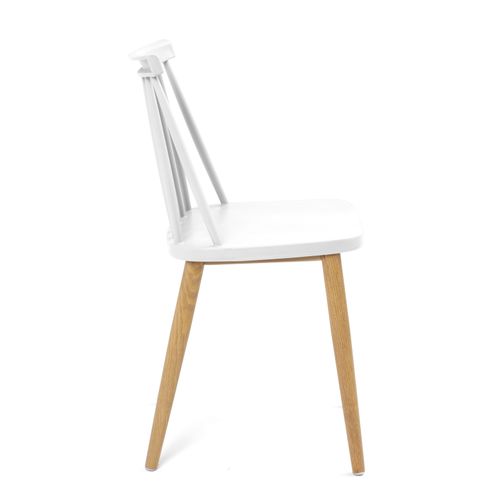 Lot 2 Chaises De Cuisine Scandinaves Siège Plastique à Barreaux Pied Métal Ton Bois Bao (blanc)
