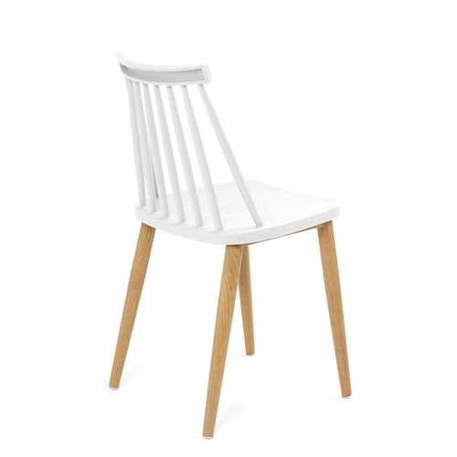 Lot 2 Chaises De Cuisine Scandinaves Siège Plastique à Barreaux Pied Métal Ton Bois Bao (blanc)