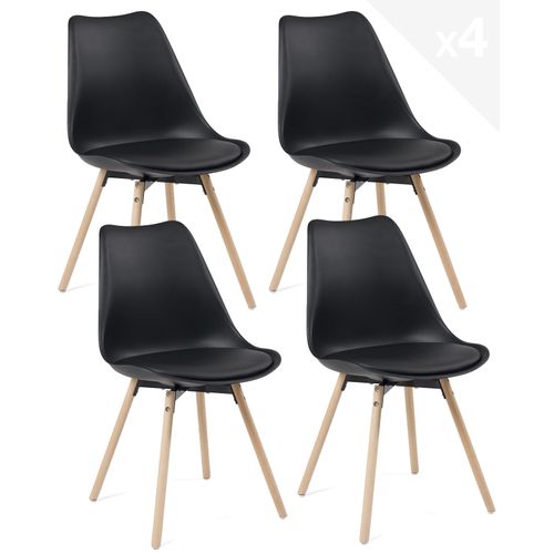 Lot 4 Chaises Scandinaves Cuisine Coussin Simili Pieds Bois Clair Mia (noir)