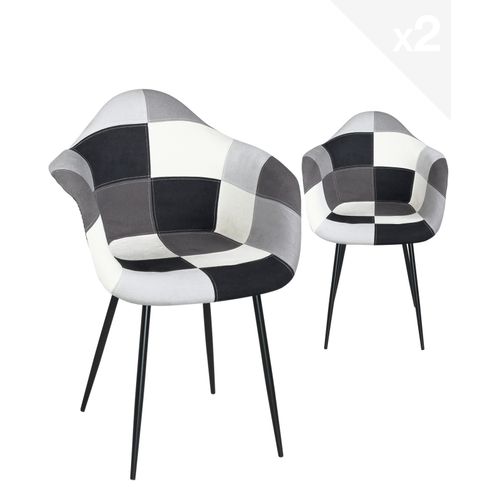 Lot De 2 Fauteuils Accoudoirs Patchwork Pieds Métal Novo (gris)