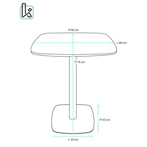 Table Bistrot Cuisine Hauteur 75cm Plateau 60x60cm, 1-2 Personnes Pied Métal Sila (noir Bois)