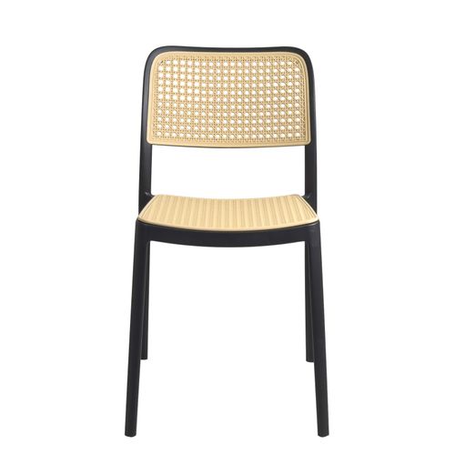 Lot De 2 Chaises De Cuisine Empilables Yao – Imitation Rotin Noir Et Beige