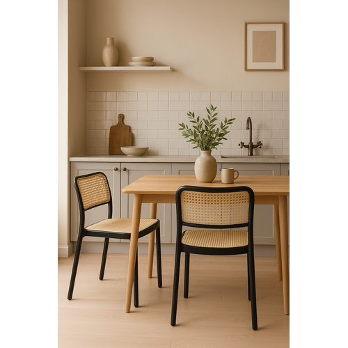 Lot De 2 Chaises De Cuisine Empilables Yao – Imitation Rotin Noir Et Beige