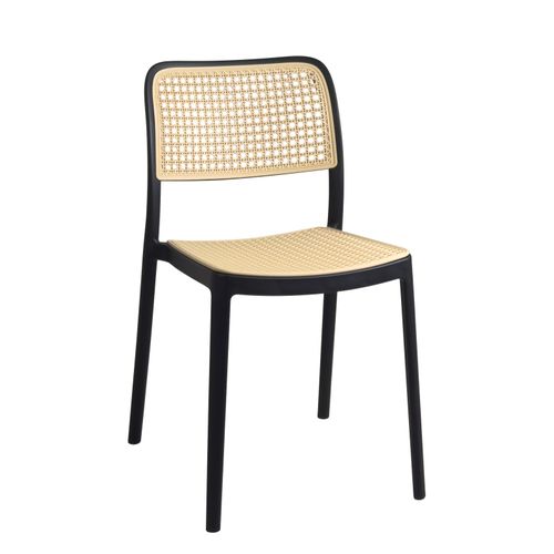 Lot De 2 Chaises De Cuisine Empilables Yao – Imitation Rotin Noir Et Beige