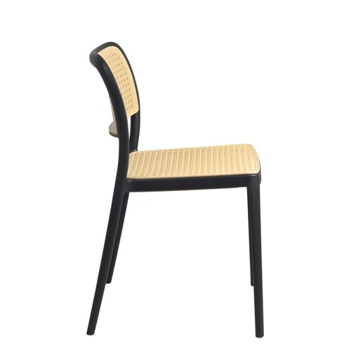 Lot De 2 Chaises De Cuisine Empilables Yao – Imitation Rotin Noir Et Beige