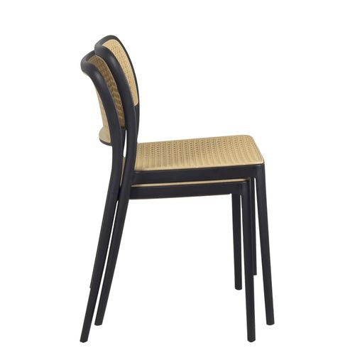 Lot De 2 Chaises De Cuisine Empilables Yao – Imitation Rotin Noir Et Beige