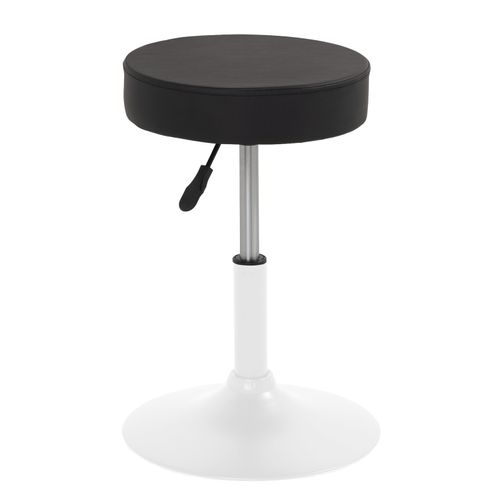 Petit Tabouret Simili Rond Rembourré Pivotant Hauteur Réglable 43 à 57 Cm Yu (noir Blanc)