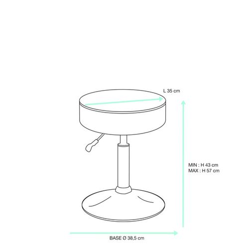 Petit Tabouret Simili Rond Rembourré Pivotant Hauteur Réglable 43 à 57 Cm Yu (noir Blanc)