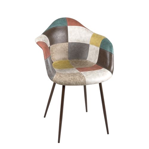 Lot De 2 Fauteuils Accoudoirs Patchwork Pieds Métal Novo (marron)