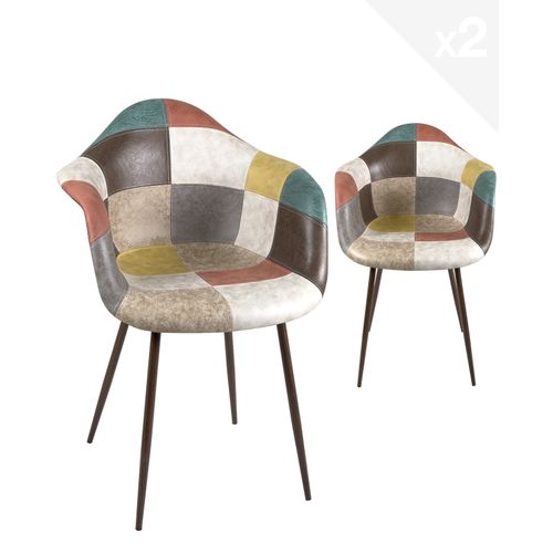 Lot De 2 Fauteuils Accoudoirs Patchwork Pieds Métal Novo (marron)