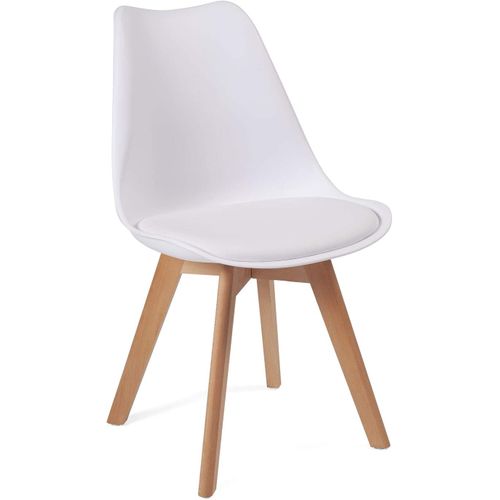 Lot 4 Chaises Scandinaves Large Siège Coussin Simili Pieds Bois Hêtre Lao (blanc)