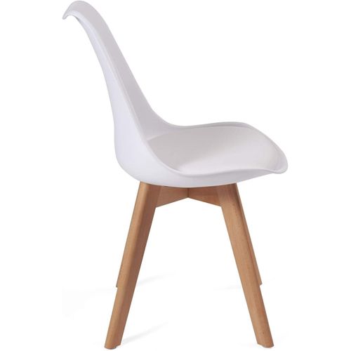 Lot 4 Chaises Scandinaves Large Siège Coussin Simili Pieds Bois Hêtre Lao (blanc)