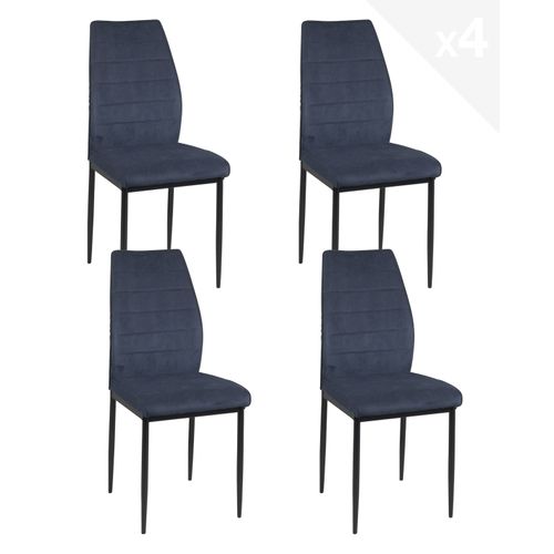 Lot De 4 Chaises De Salle à Manger Milo, Tissu Rayé (bleu Foncé)
