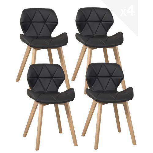 Lot 4 Chaises Scandinaves Simili Matelassé Rembourré Pieds Bois Clair Fati (noir)