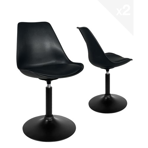 Lot 2 Chaise Pivotante Rotative Design Rétro Vintage Coussin Simili Nosa (noir)