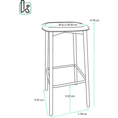 Tabourets De Bar, Hauteur D'assise 78 Cm, Pieds Métal Immitation Hêtre, Lot De 2 Nes (noir)