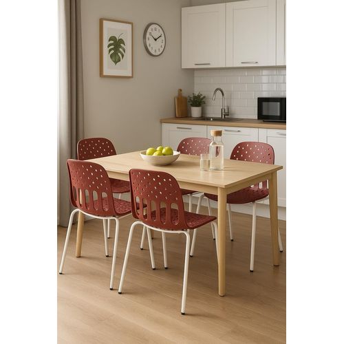 Chaises De Cuisine Design, Lot De 4, Empilables, Pied, Métal Kio (rouge Blanc)