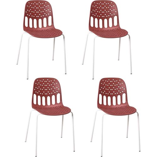 Chaises De Cuisine Design, Lot De 4, Empilables, Pied, Métal Kio (rouge Blanc)