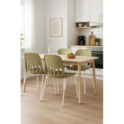 Chaises De Cuisine Design, Lot De 4, Empilables, Pied, Métal Kio (kaki Blanc)