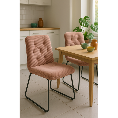 Lot De 2 Chaises Vintage Zeli, Tissu à Rayures (rose)