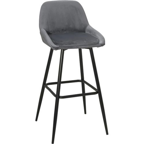 Tabourets De Bar Velours, Lot De 2, Pieds Métal Noir, Hauteur D'assise 68 Cm, Mira (gris)