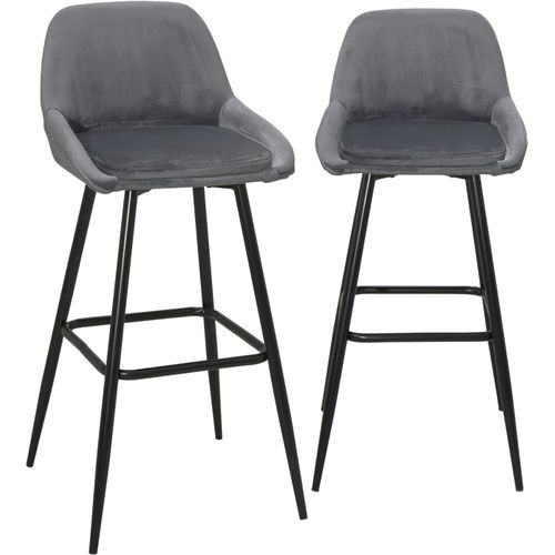 Tabourets De Bar Velours, Lot De 2, Pieds Métal Noir, Hauteur D'assise 68 Cm, Mira (gris)
