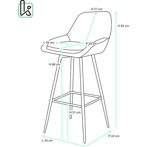 Tabourets De Bar Velours, Lot De 2, Pieds Métal Noir, Hauteur D'assise 68 Cm, Mira (gris)