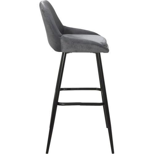 Tabourets De Bar Velours, Lot De 2, Pieds Métal Noir, Hauteur D'assise 68 Cm, Mira (gris)