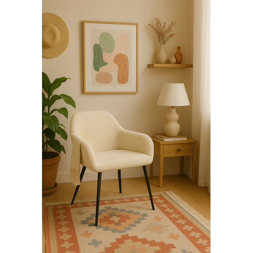 Petit Fauteuil Confortable En Velours Côtelé Miro (beige)