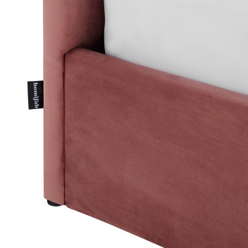 Lit Coffre Adulte 90x190 Cm Avec Tête De Lit Matelassée En Velours Rose Et Sommier - Tina