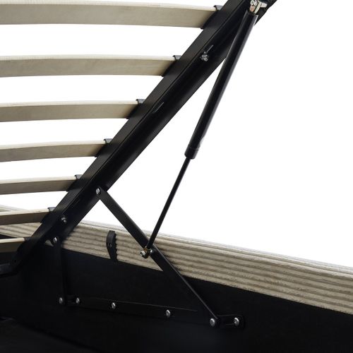 Lit Coffre Adulte 140x190 Cm Avec Tête De Lit Matelassée En Velours Côtelé Beige Et Sommier - Tina