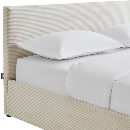 Lit Coffre Adulte 160x200 Cm Avec Tête De Lit Matelassée En Velours Côtelé Beige Et Sommier - Tina