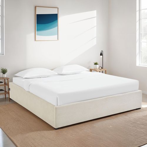 Lit Coffre Adulte 180x200 Cm En Velours Côtelé Beige Avec Sommier - Handy