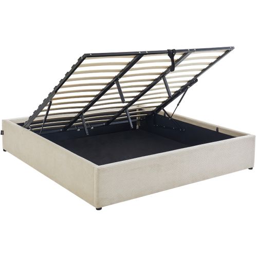 Lit Coffre Adulte 180x200 Cm En Velours Côtelé Beige Avec Sommier - Handy