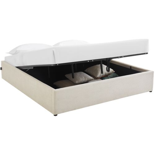 Lit Coffre Adulte 180x200 Cm En Velours Côtelé Beige Avec Sommier - Handy