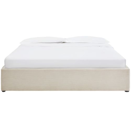 Lit Coffre Adulte 180x200 Cm En Velours Côtelé Beige Avec Sommier - Handy