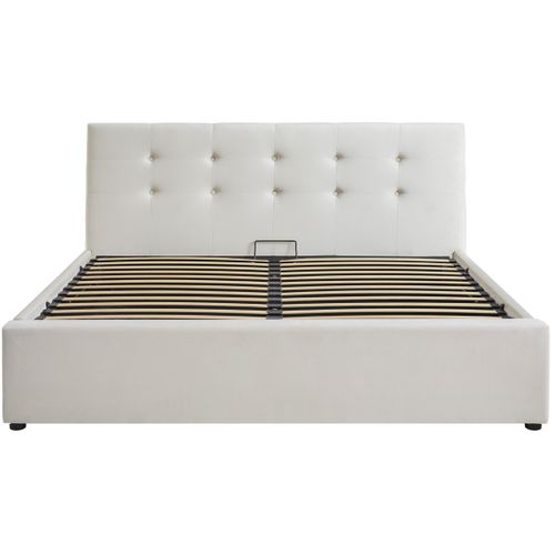 Lit Coffre Adulte 160x200 Cm Avec Tête De Lit Matelassée En Velours Beige Et Sommier - Tina