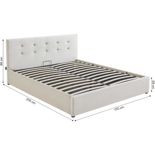 Lit Coffre Adulte 160x200 Cm Avec Tête De Lit Matelassée En Velours Beige Et Sommier - Tina