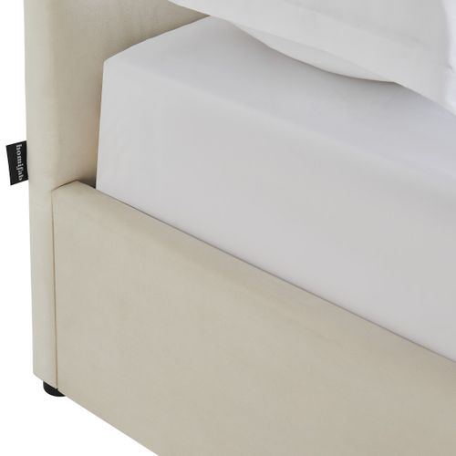 Lit Coffre Adulte 160x200 Cm Avec Tête De Lit Matelassée En Velours Beige Et Sommier - Tina
