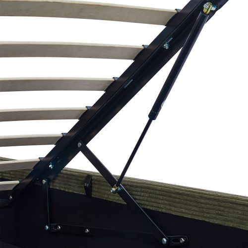 Lit Coffre Adulte 180x200 Cm Avec Tête De Lit Matelassée En Velours Côtelé Vert Et Sommier - Tina