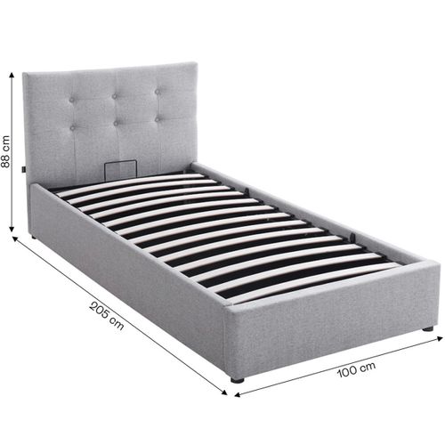 Lit Coffre Adulte 90x190 Cm Avec Tête De Lit Matelassée En Tissu Gris Et Sommier - Tina