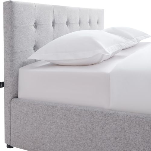 Lit Coffre Adulte 140x190 Cm Avec Tête De Lit Matelassée En Tissu Gris Et Sommier - Tina