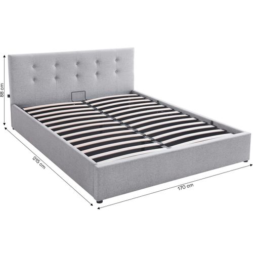 Lit Coffre Adulte 160x200 Cm Avec Tête De Lit Matelassée En Tissu Gris Et Sommier - Tina