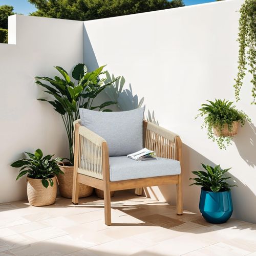 Lot De 2 Fauteuils De Jardin En Bois Fsc - Coussins Gris Chiné - Symi