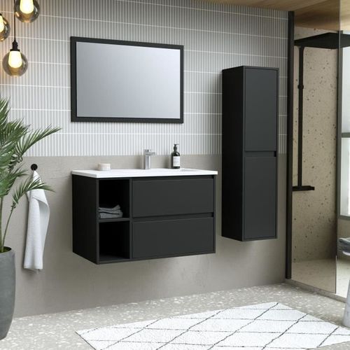 Ensemble , Set De Salle De Bain 80, Vanity+vasque+miroir Et Colonne