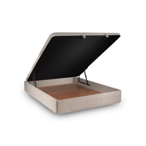 Lit Coffre 160x200cm Avec Tête De Lit Tapissier Tissu Beige Brun - Hauteur Totale : 39cm