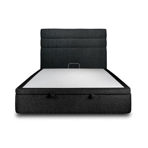 Lit Coffre 160x200cm Avec Tête De Lit Lignes Bouclette Noir - Hauteur Totale : 39cm
