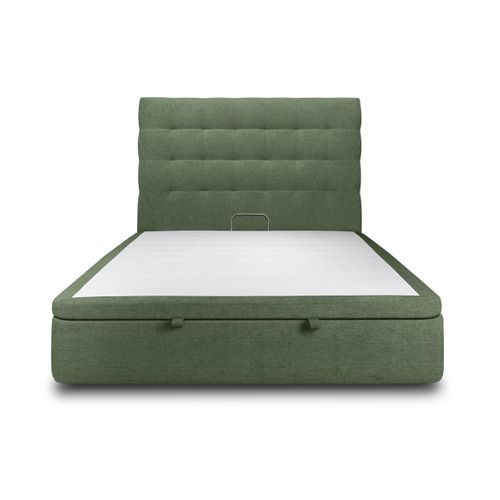 Lit Coffre 160x200cm Avec Tête De Lit Capitonnée Tissu Vert - Hauteur Totale : 39cm