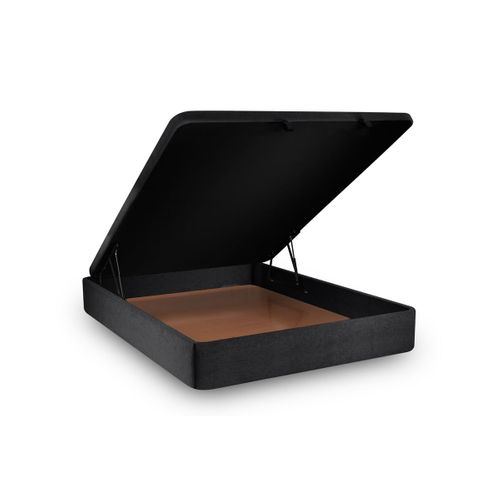 Lit Coffre 140x190cm Avec Tête De Lit Capitonnée Tissu Noir - Hauteur Totale : 39cm